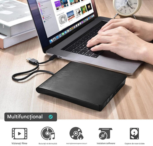 📢📢50% reducere! 💿💻 Unitate CD/DVD externă – Plug and play, portabilă și ușor de utilizat, compatibilă cu sistemele Mac/Windows.