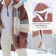 🔥Ofertă limitată, beneficiază de o reducere de 50%!💥☃️❄️Jachetă nouă din fleece groasă pentru femei, cu design în dungi și blocuri de culoare