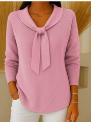 【S-2XL】Bluză damă cu mâneci lungi, monocromă, cu cordon, casual și lejeră