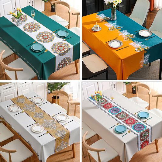 Față de masă dreptunghiulară brodată, impermeabilă, rezistentă la ulei și ignifugă