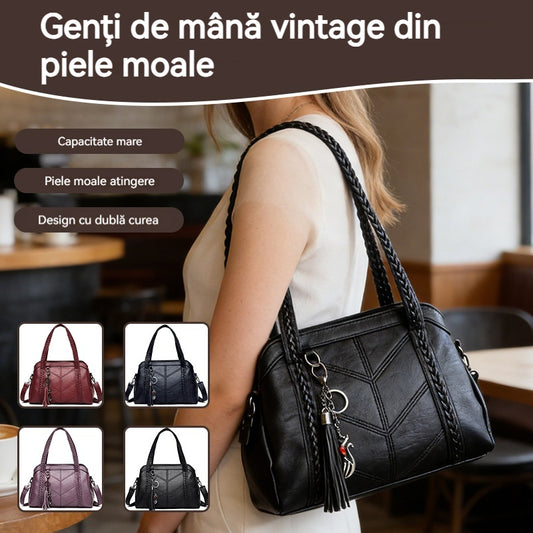 💟【50% OFF】Geantă de piele de bou, geantă de mână, capacitate mare cu trei spații, impermeabil și rezistent la zgârieturi
