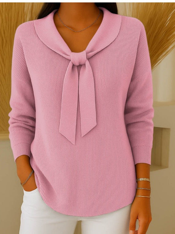 【S-2XL】Bluză damă cu mâneci lungi, monocromă, cu cordon, casual și lejeră