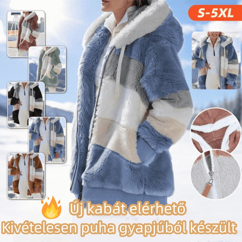 🔥Ofertă limitată, beneficiază de o reducere de 50%!💥☃️❄️Jachetă nouă din fleece groasă pentru femei, cu design în dungi și blocuri de culoare