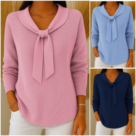 【S-2XL】Bluză damă cu mâneci lungi, monocromă, cu cordon, casual și lejeră