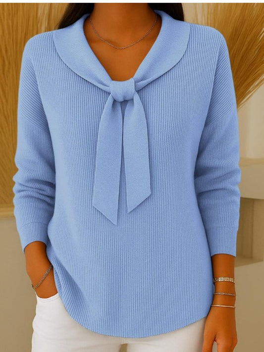 【S-2XL】Bluză damă cu mâneci lungi, monocromă, cu cordon, casual și lejeră